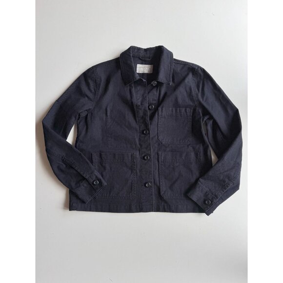 EVERLANE Midnight Navy Blue Cotton Canvas Cropped Utility Chore Jacket, Size XS - Picture 4 of 12
